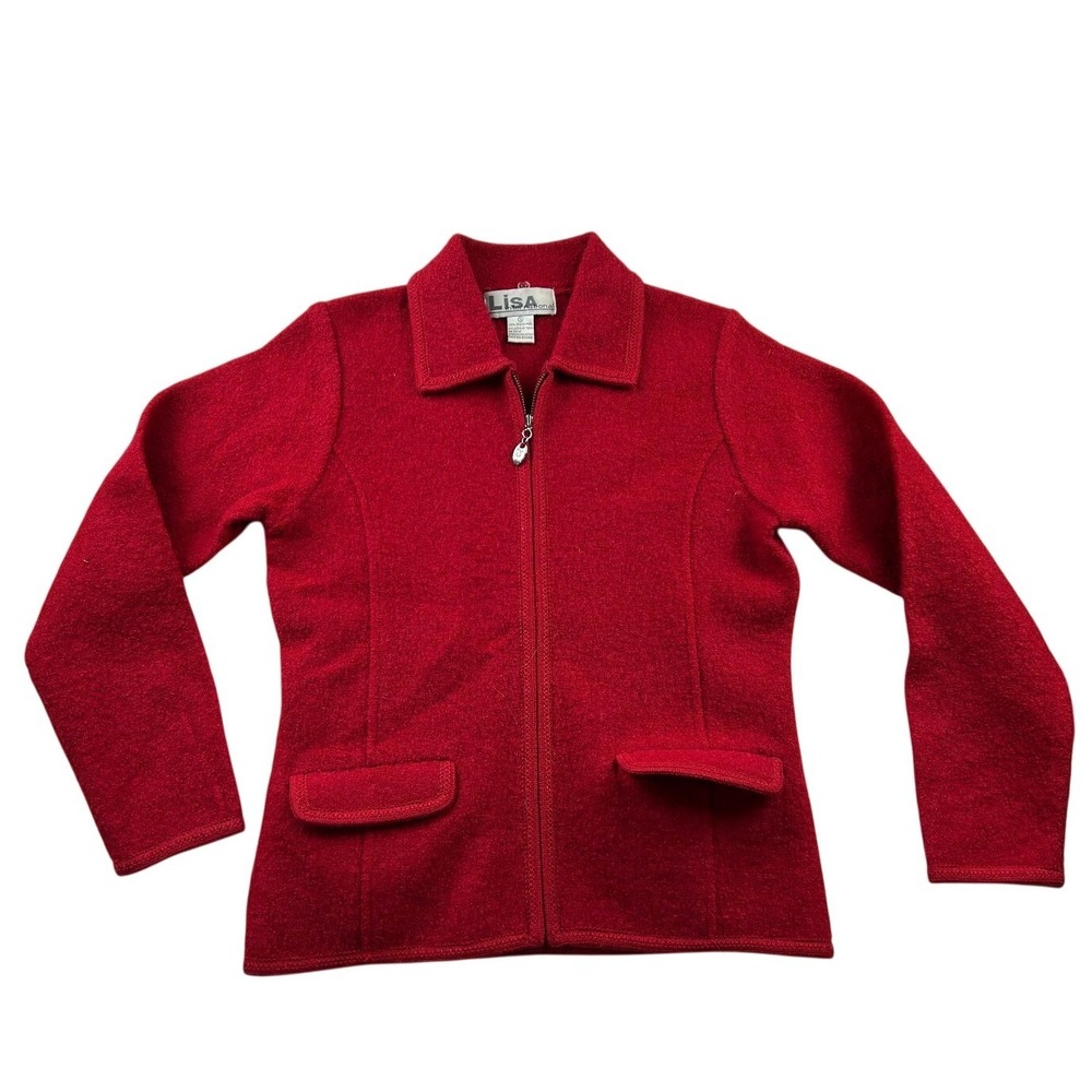 Lisa International Boiled Wool Jacket S Red Zip Front Lined Cottagecore
